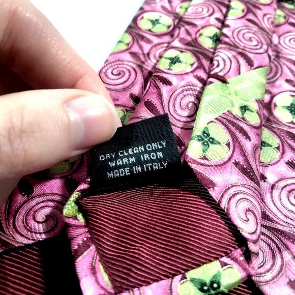 Ermenegildo Zegna abstract floral swirls pink and green 100% silk made in Italy - Picture 6 of 6